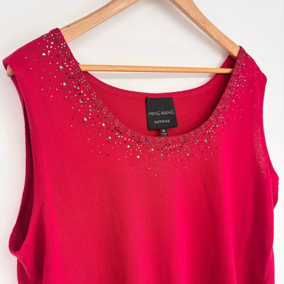 Ming Wang Sapphire Red Knit Crystal Tank Size XL - Picture 1 of 7